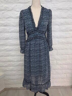 Shein Maxi Dress Juniors Medium 6 Green Floral Long Sleeve Plunge Neck Feminine